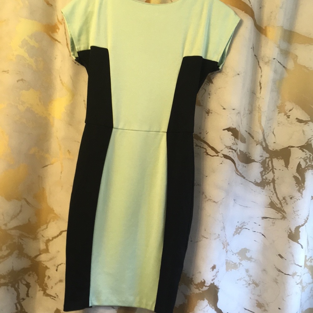 Turquoise Pencil Dress with Black Side Panels